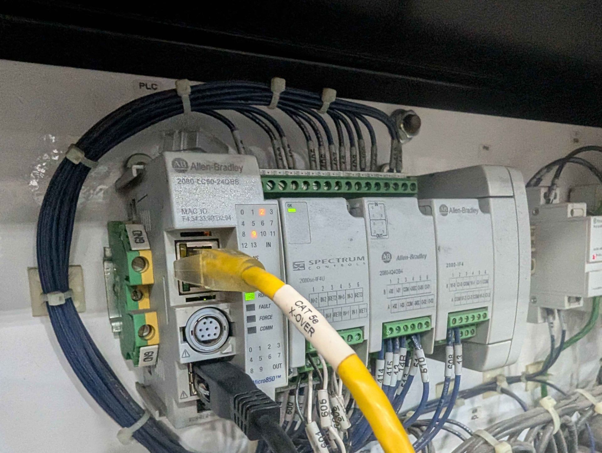 Allen-Bradley Micro850 PLC with Spectrum Controls and 2080 I/O modules in a wired control panel
